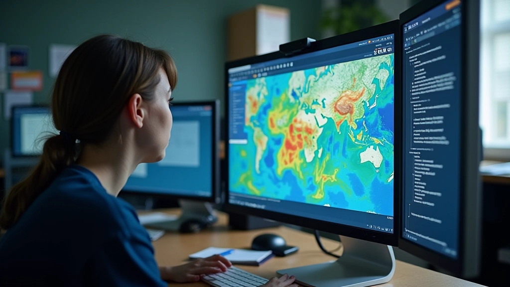 Arvutiekraan näitab kaardirakendusel värvikodeeritud andmeid, õpilane osutab ekraanile