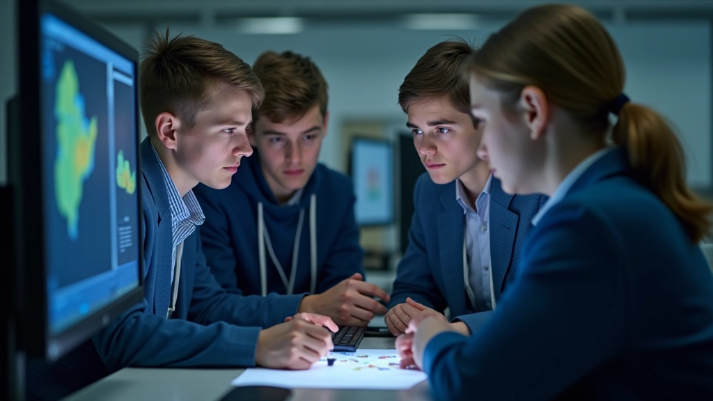 Gümnaasiumi õpilased TalTechi laboris satelliidil andmeid vaatavad koos mentori juhendamisel