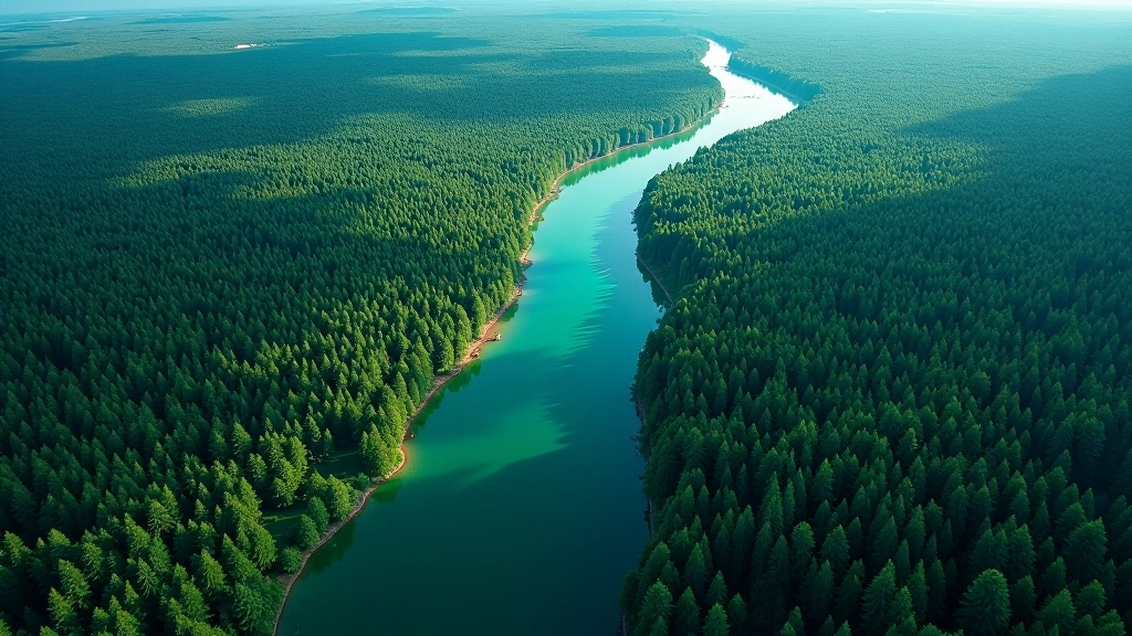 Satelliidiandmete visualiseerimine Eesti territooriumi kaardil, rohelised metsamaad ja sinised veekogud, digitaalne kaardirakendus